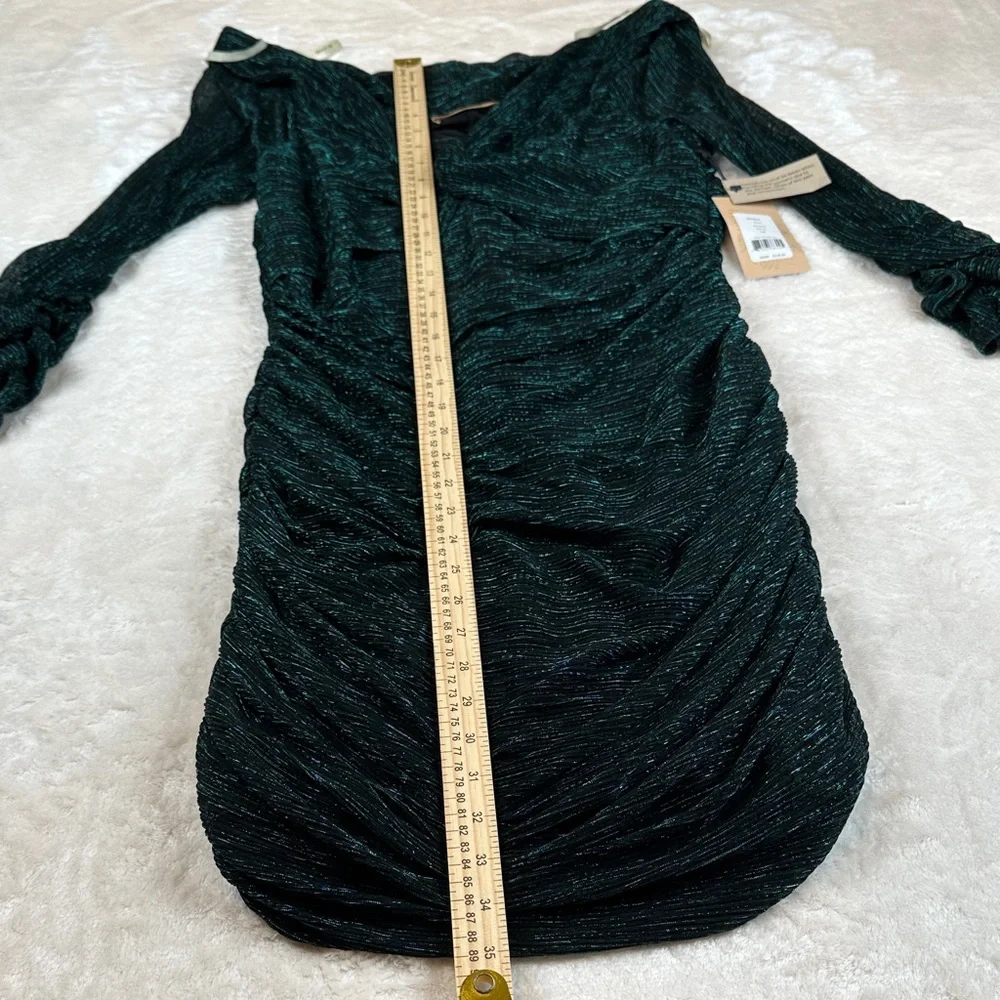 NWT Bailey 44 Kha Emerald Metallic Shimmer Ruched Long Sleeve Dress XL MSRP $228